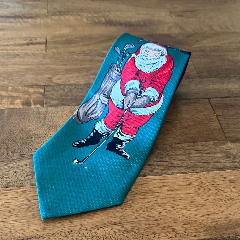 Santa Golfing Teal Tie